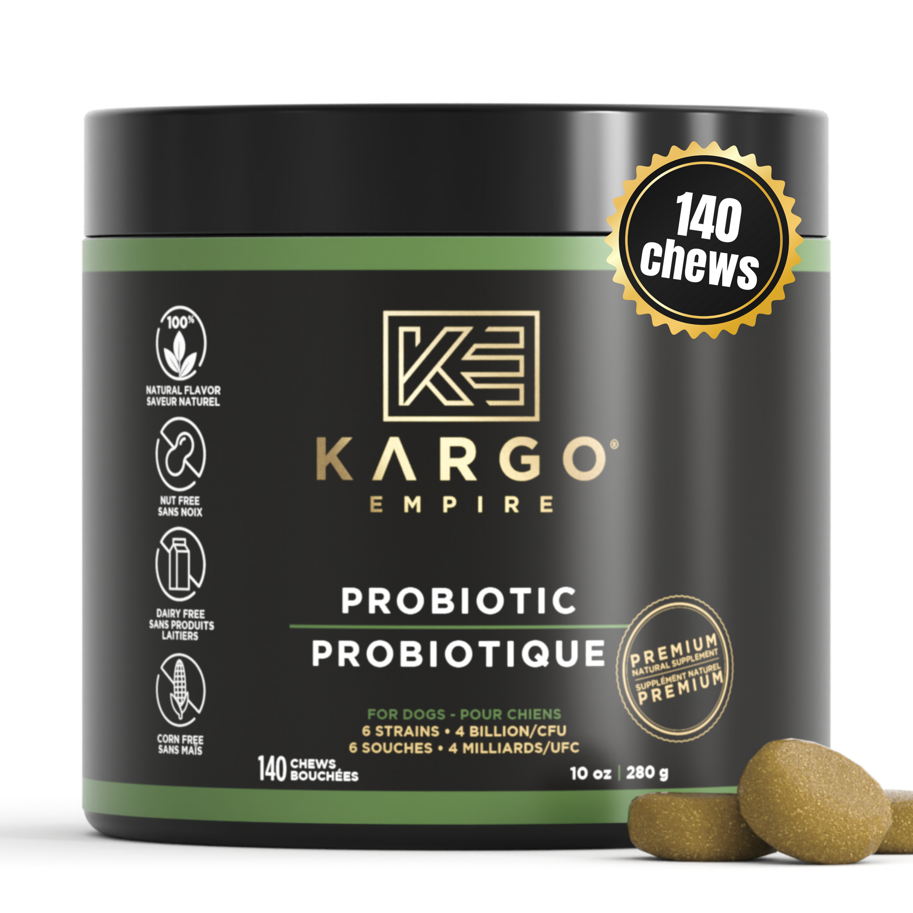 Kargo Empire Probiotic Chews | Soutien digestif et immunitaire avancé pour chiens | 140 Chews