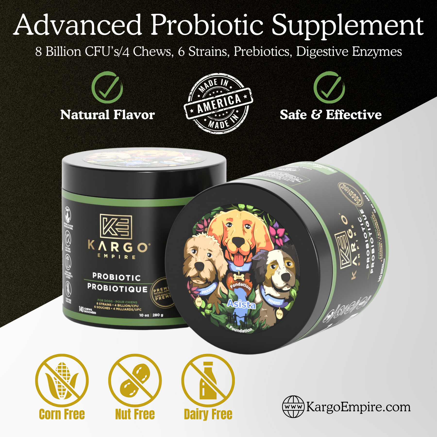 Kargo Empire Probiotic Chews | Soutien digestif et immunitaire avancé pour chiens | 140 Chews