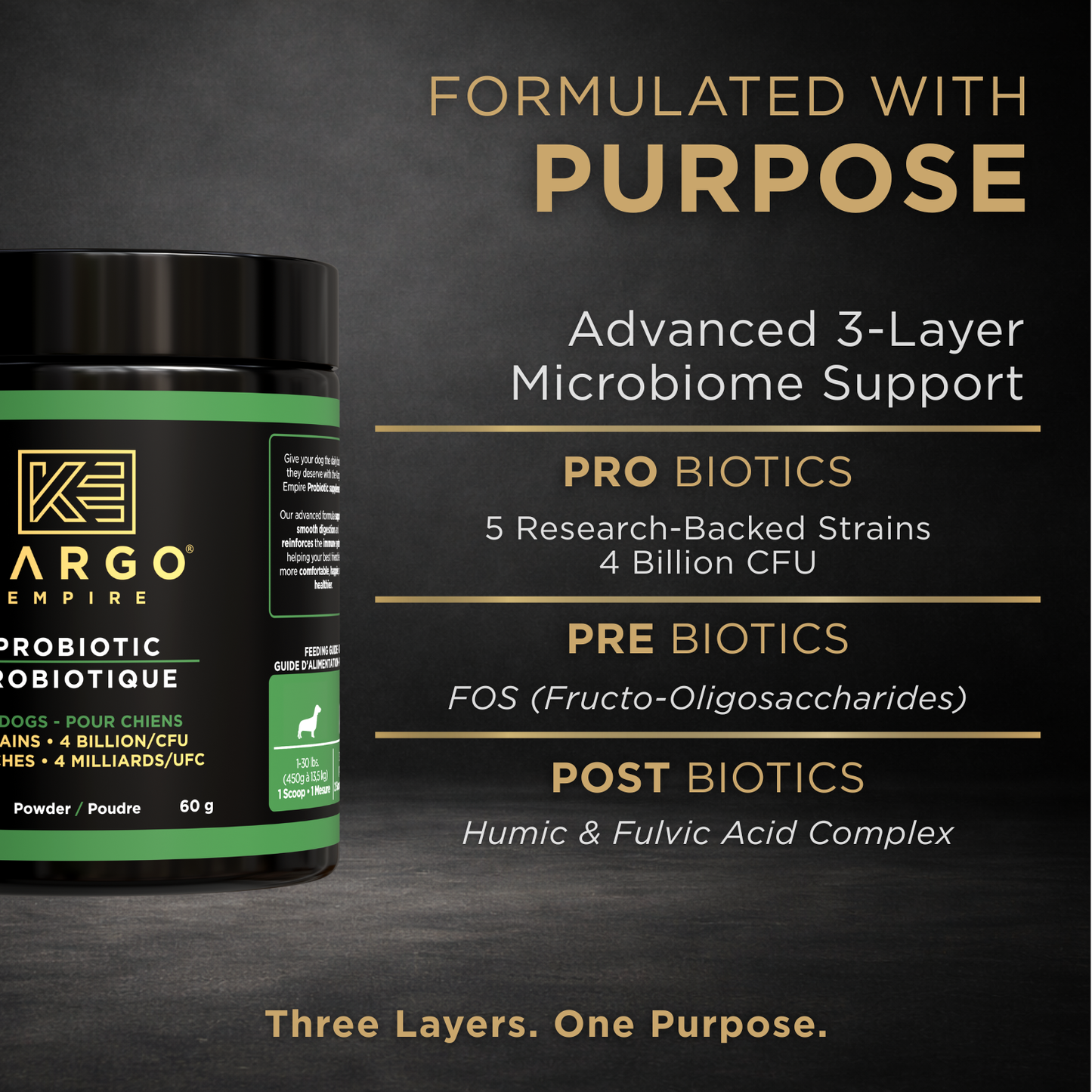 Kargo Empire Probiotic en poudre | Soutien quotidien des intestins, du système immunitaire et du pelage des chiens